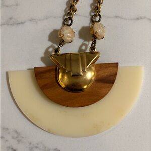 Gold and Cream Geometric Pendant Necklace